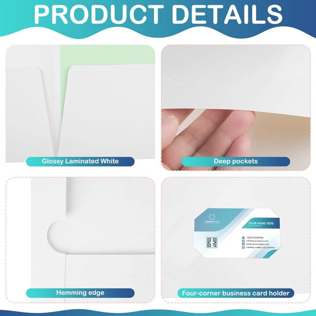 Alt view image 3 of 5 - 200 Pack Glossy 2 Pocket Folders Bulk, Letter Size,White Back to School Ready: Laminated Paper Holds up to 50 Sheets Each for Classroom Handouts, Presentations and Office Documents