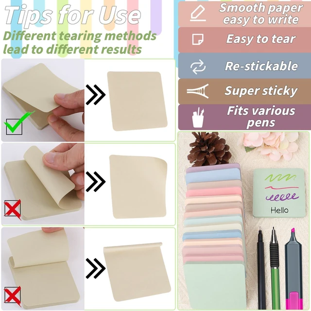 Alt view image 5 of 7 - 60 Pack Vintage Sticky Notes 3x3 Inch 12 Retro Colors Memo Pads Bulk 56 Sheets Each, Round Corner Design, Self Adhesive Notes, Office Supplies, Back to School, Teacher, Student, Organization