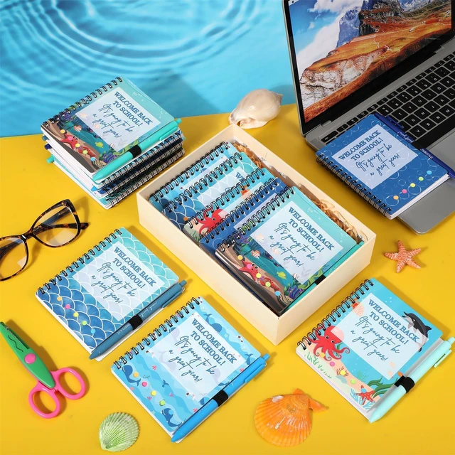 Alt view image 7 of 7 - 100 Pcs Welcome Back to School Gifts Bulk Spiral Notebooks Pens Notepads with Sticky Notes Motivational Pens, First Day of School Party Favor for Teacher Student Classroom, Ocean Sea Blue