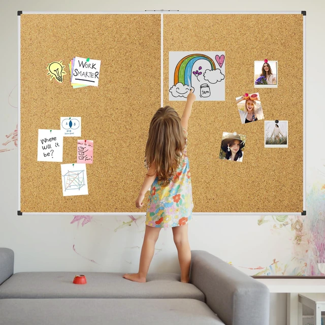 Alt view image 2 of 7 - XBoard Large Cork Bulletin Board 60 x 48 Inch Corkboard with Aluminum Frame, 5' x 4' Message Notice Board for School, Home & Office Wall Display and Organization