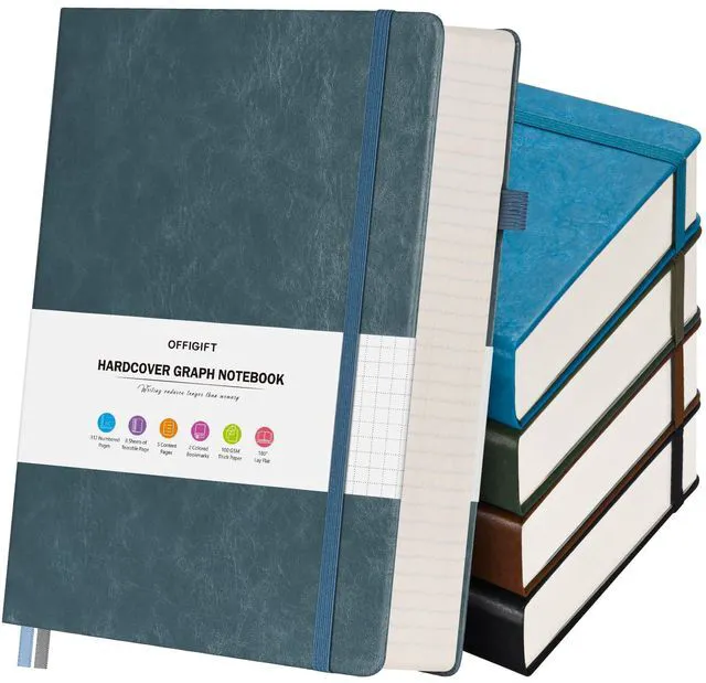 Main image of 5 Pack Graph Paper Notebook Bulk, A5, 312 Numbered Pages Grid Journal Set Cost-Effective 5 Pack 1600 Pages, 100gsm No Bleed Paper, Leather Hardcover, Lay-Flat, for Math, Engineering, Technical Notes