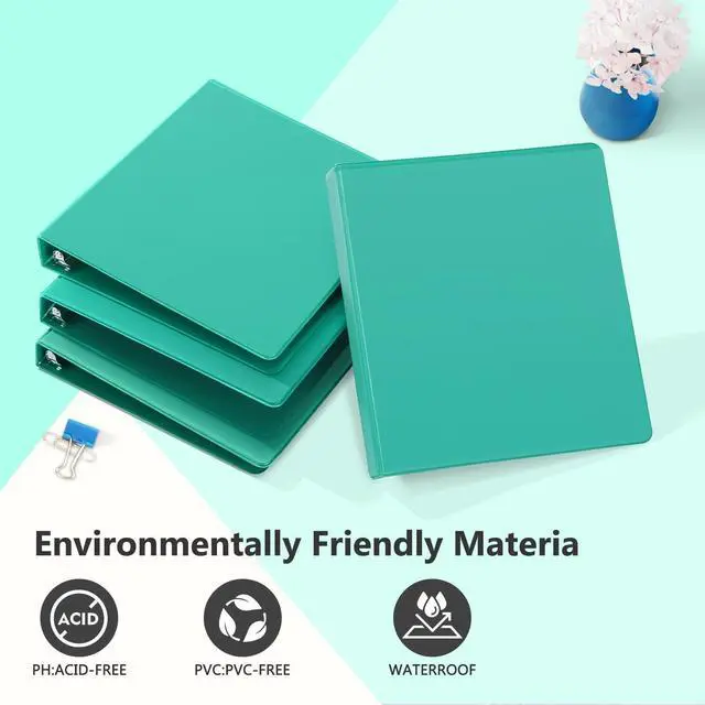 Alt view image 6 of 7 - Sturdy 1 Inch D Ring Binders with 2 Pockets, 6 Pack, Lake Green 3 Ring Binders with Clear View Cover, Hold 225 Sheets of US Letter Size Paper, PVC-Free for Office, Home, School