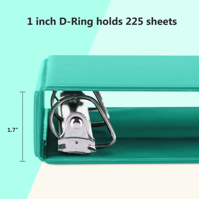 Alt view image 3 of 7 - Sturdy 1 Inch D Ring Binders with 2 Pockets, 6 Pack, Lake Green 3 Ring Binders with Clear View Cover, Hold 225 Sheets of US Letter Size Paper, PVC-Free for Office, Home, School