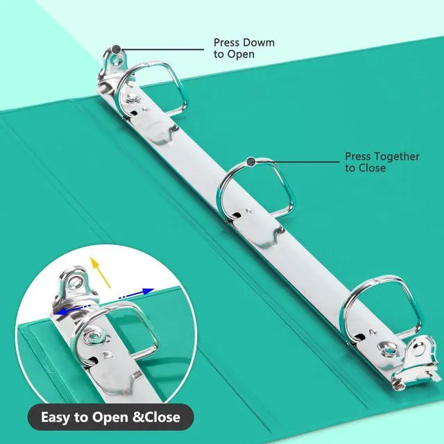 Alt view image 5 of 7 - Sturdy 1 Inch D Ring Binders with 2 Pockets, 6 Pack, Lake Green 3 Ring Binders with Clear View Cover, Hold 225 Sheets of US Letter Size Paper, PVC-Free for Office, Home, School