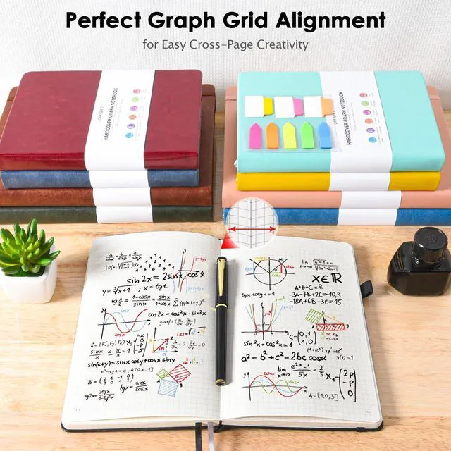 Alt view image 6 of 6 - 5 Pack Graph Paper Notebook Bulk, A5, 312 Numbered Pages Grid Journal Set Cost-Effective 5 Pack 1600 Pages, 100gsm No Bleed Paper, Leather Hardcover, Lay-Flat, for Math, Engineering, Technical Notes