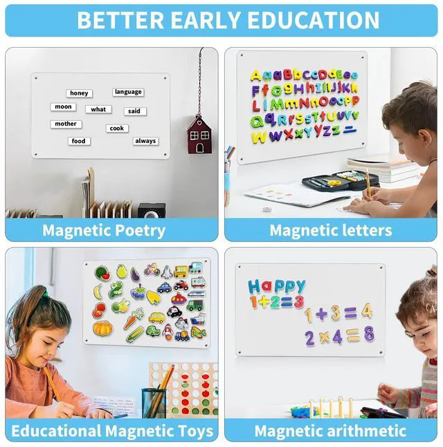 Alt view image 6 of 6 - 17.7" x 11.8" 2 Pack White Metal Magnetic Board - Magnet Bulletin Board to Display Magnetic Letters Numbers Animal, Poetry, Spice Jars, Notes, Photos, Suitable for Wall, Refrigerator, Cubicle