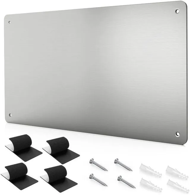 Main image of 17.7" x 11.8" Stainless Steel Magnetic Board - Magnet Bulletin Board to Display Magnetic Letters Numbers Animal, Poetry, Spice Jars, Notes, Photos, Suitable for Wall, Refrigerator, Cubicle, Cabinet