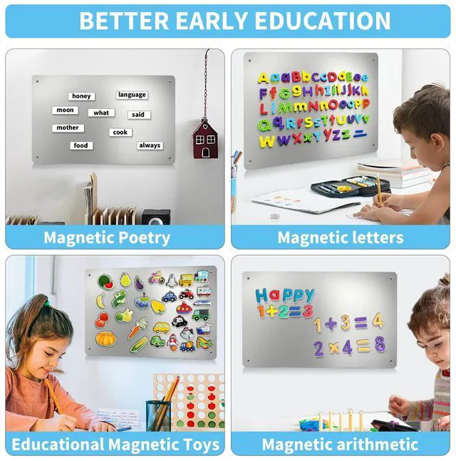 Alt view image 6 of 6 - 17.7" x 11.8" Stainless Steel Magnetic Board - Magnet Bulletin Board to Display Magnetic Letters Numbers Animal, Poetry, Spice Jars, Notes, Photos, Suitable for Wall, Refrigerator, Cubicle, Cabinet