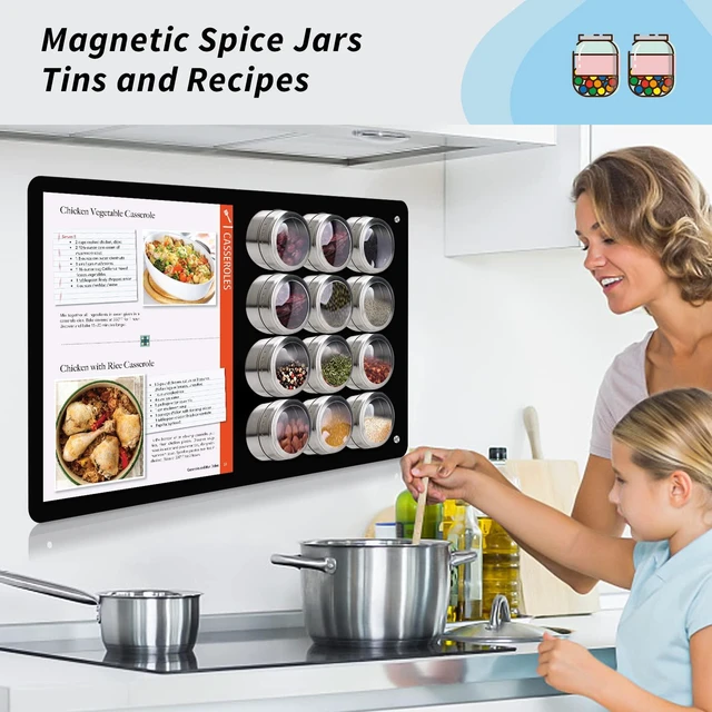 Alt view image 4 of 6 - 17.7" x 11.8" Black Metal Magnetic Board - Magnet Bulletin Board to Display Magnetic Letters Numbers Animal, Poetry, Spice Jars, Notes, Photos, Suitable for Wall, Refrigerator, Cubicle, Cabinet