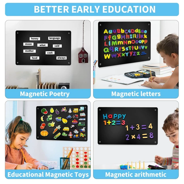 Alt view image 6 of 6 - 17.7" x 11.8" Black Metal Magnetic Board - Magnet Bulletin Board to Display Magnetic Letters Numbers Animal, Poetry, Spice Jars, Notes, Photos, Suitable for Wall, Refrigerator, Cubicle, Cabinet