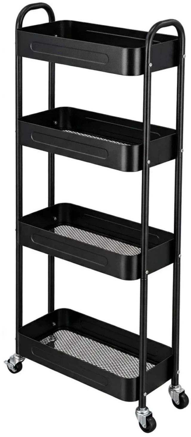 Main image of 4 Tier Slim Storage Cart with Wheels for Laundry Room Between Washer and Dryer, 7.1'' Narrow Rolling Cart with Wheels and Lockable Casters, Metal Thin Standing Shelf for Small Space, Black