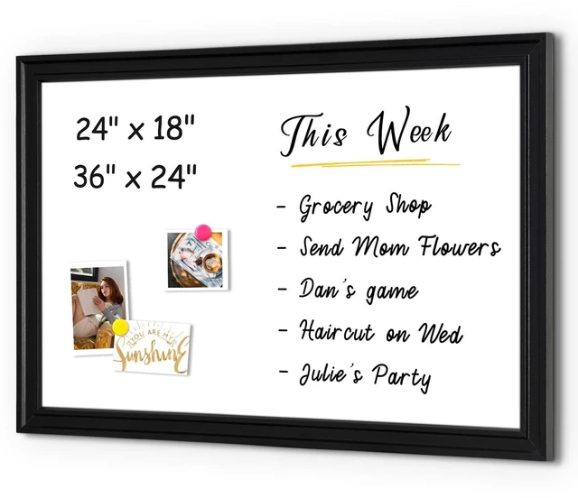 Main image of Dry Erase Board, 36" x 24" Magnetic Whiteboard, Black Wood Framed Decorative White Board, Wall-Mounted Notice Board, For School, Office, Home, 8 Magnets 4 Markers 1 Eraser