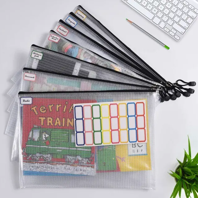 Alt view image 2 of 7 - 12PCS Mesh Zipper Pouch Bags: A3 Clear Zipper Pouches for Classroom, Black 17 x 12 Inch Plastic Mesh Bag for Board Game Puzzles Storage, Waterproof Organizing Pouch for School and Office Supplies
