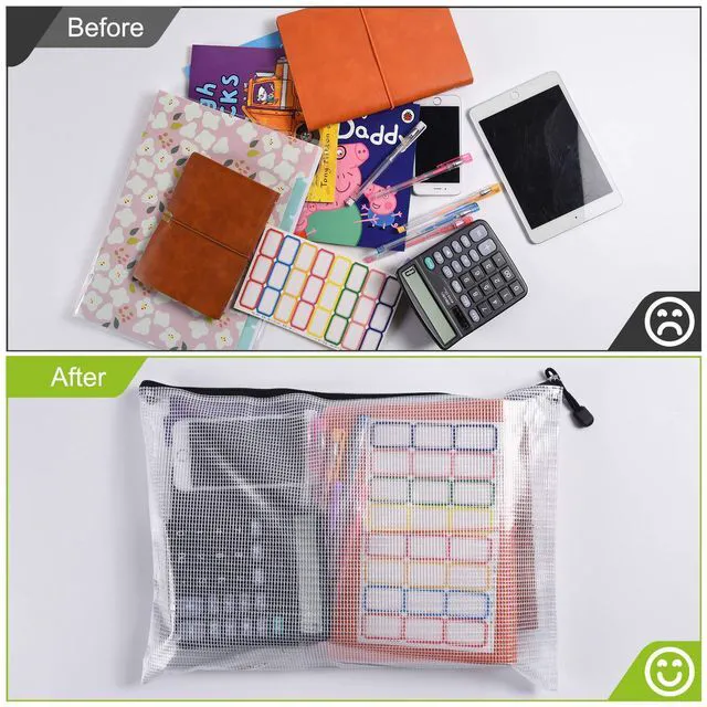 Alt view image 4 of 7 - 12PCS Mesh Zipper Pouch Bags: A3 Clear Zipper Pouches for Classroom, Black 17 x 12 Inch Plastic Mesh Bag for Board Game Puzzles Storage, Waterproof Organizing Pouch for School and Office Supplies