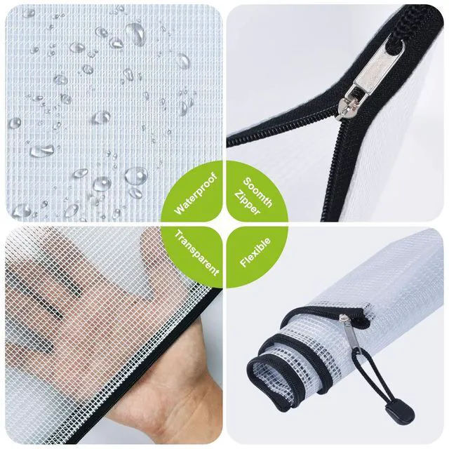 Alt view image 6 of 7 - 12PCS Mesh Zipper Pouch Bags: A3 Clear Zipper Pouches for Classroom, Black 17 x 12 Inch Plastic Mesh Bag for Board Game Puzzles Storage, Waterproof Organizing Pouch for School and Office Supplies