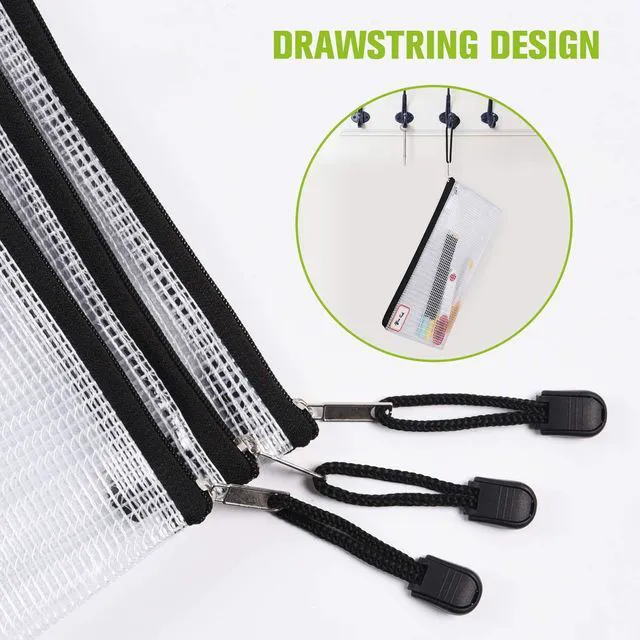 Alt view image 7 of 7 - 12PCS Mesh Zipper Pouch Bags: A3 Clear Zipper Pouches for Classroom, Black 17 x 12 Inch Plastic Mesh Bag for Board Game Puzzles Storage, Waterproof Organizing Pouch for School and Office Supplies