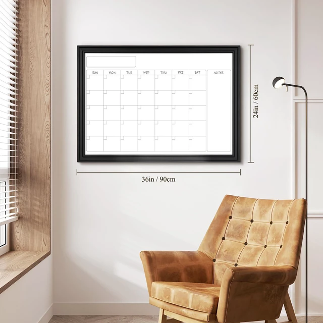 Alt view image 2 of 7 - Whiteboard Calendar 36" x 24" Magnetic Dry Erase Board, Black Wood Framed Decorative White Board, Wall-Mounted, Monthly Planner, For School, Office, Home, 8 Magnets 4 Markers 1 Eraser