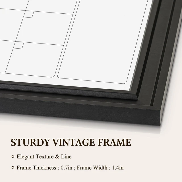 Alt view image 5 of 7 - Whiteboard Calendar 36" x 24" Magnetic Dry Erase Board, Black Wood Framed Decorative White Board, Wall-Mounted, Monthly Planner, For School, Office, Home, 8 Magnets 4 Markers 1 Eraser