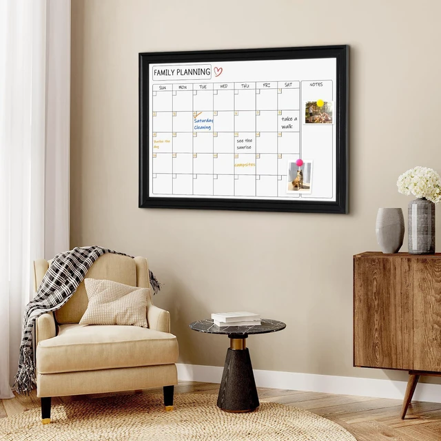Alt view image 7 of 7 - Whiteboard Calendar 36" x 24" Magnetic Dry Erase Board, Black Wood Framed Decorative White Board, Wall-Mounted, Monthly Planner, For School, Office, Home, 8 Magnets 4 Markers 1 Eraser