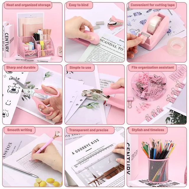 Alt view image 5 of 7 - 13-in-1 Office Desk Organizer Set for Back to School Supplies Accessories Organizer Set with Stapler and Tape Dispenser, Pen Holder, Scissors, Ruler, Hole Punch, 2 Pens & More Desk Supplies