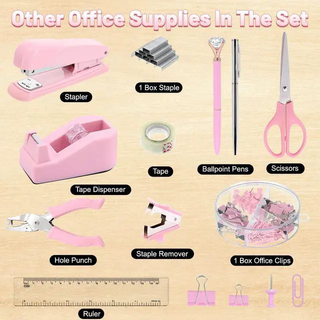 Alt view image 3 of 7 - 13-in-1 Office Desk Organizer Set for Back to School Supplies Accessories Organizer Set with Stapler and Tape Dispenser, Pen Holder, Scissors, Ruler, Hole Punch, 2 Pens & More Desk Supplies