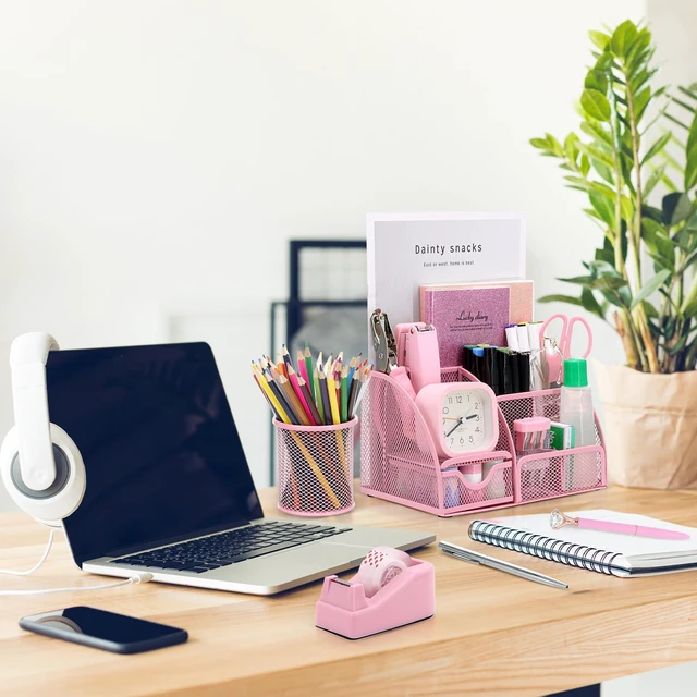 Alt view image 7 of 7 - 13-in-1 Office Desk Organizer Set for Back to School Supplies Accessories Organizer Set with Stapler and Tape Dispenser, Pen Holder, Scissors, Ruler, Hole Punch, 2 Pens & More Desk Supplies