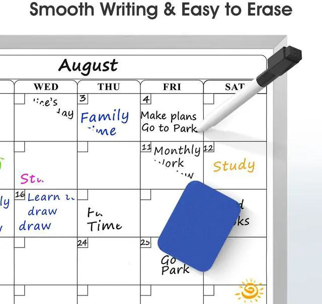 Alt view image 3 of 7 - Whiteboard Calendar for Wall, 16"x12" Monthly Whiteboard, Silver Aluminum Alloy Framed Small Dry Erase Board with Handle, for Students - Planning, Drawing, Memo, to Do List