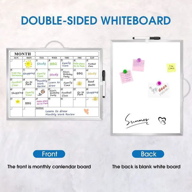 Alt view image 5 of 7 - Whiteboard Calendar for Wall, 16"x12" Monthly Whiteboard, Silver Aluminum Alloy Framed Small Dry Erase Board with Handle, for Students - Planning, Drawing, Memo, to Do List
