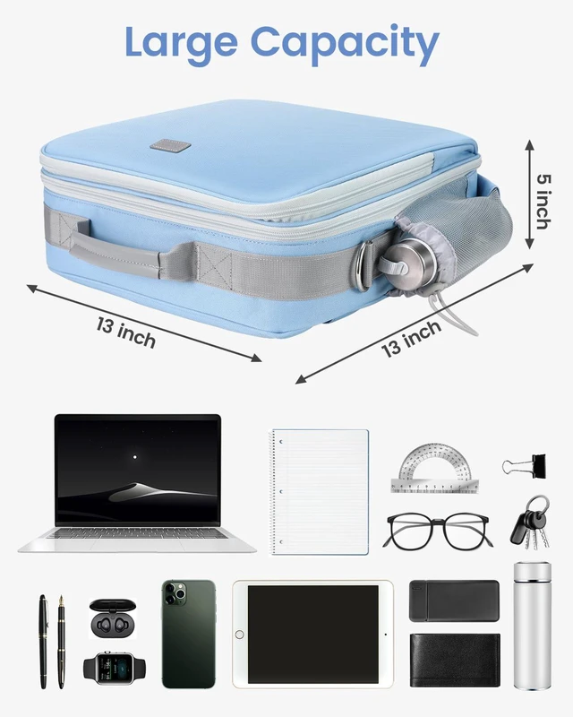 Alt view image 5 of 7 - Zipper Binder 3 Inch D-Ring 3 Ring with Water Bottle Holder Binder with Strap for School/Office, 700 Sheet Capacity-Multiple Pockets, Fit for 13" Tablet/Laptop, Baby Blue