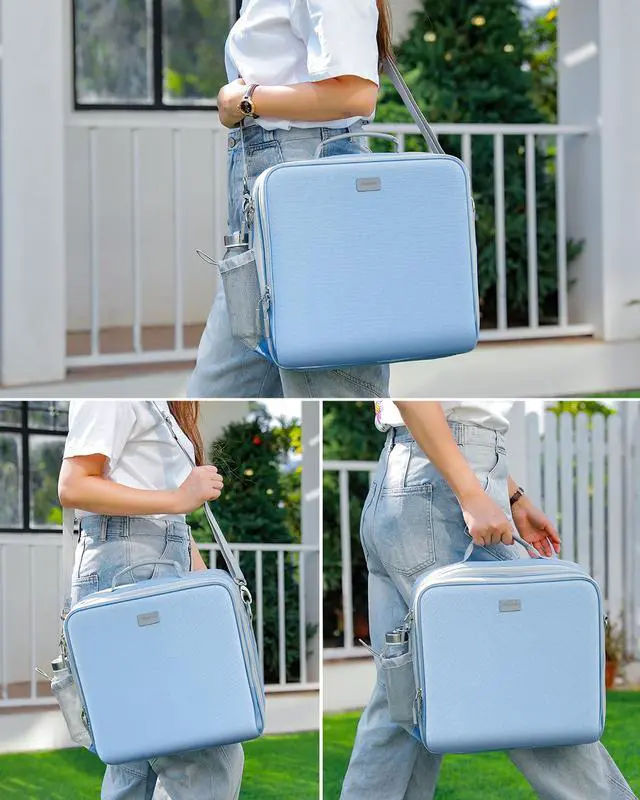 Alt view image 6 of 7 - Zipper Binder 3 Inch D-Ring 3 Ring with Water Bottle Holder Binder with Strap for School/Office, 700 Sheet Capacity-Multiple Pockets, Fit for 13" Tablet/Laptop, Baby Blue