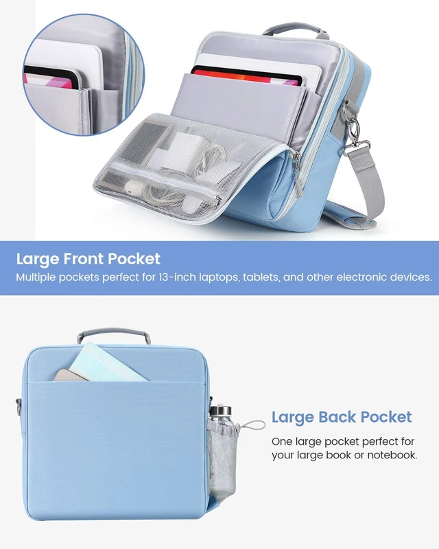 Alt view image 2 of 7 - Zipper Binder 3 Inch D-Ring 3 Ring with Water Bottle Holder Binder with Strap for School/Office, 700 Sheet Capacity-Multiple Pockets, Fit for 13" Tablet/Laptop, Baby Blue