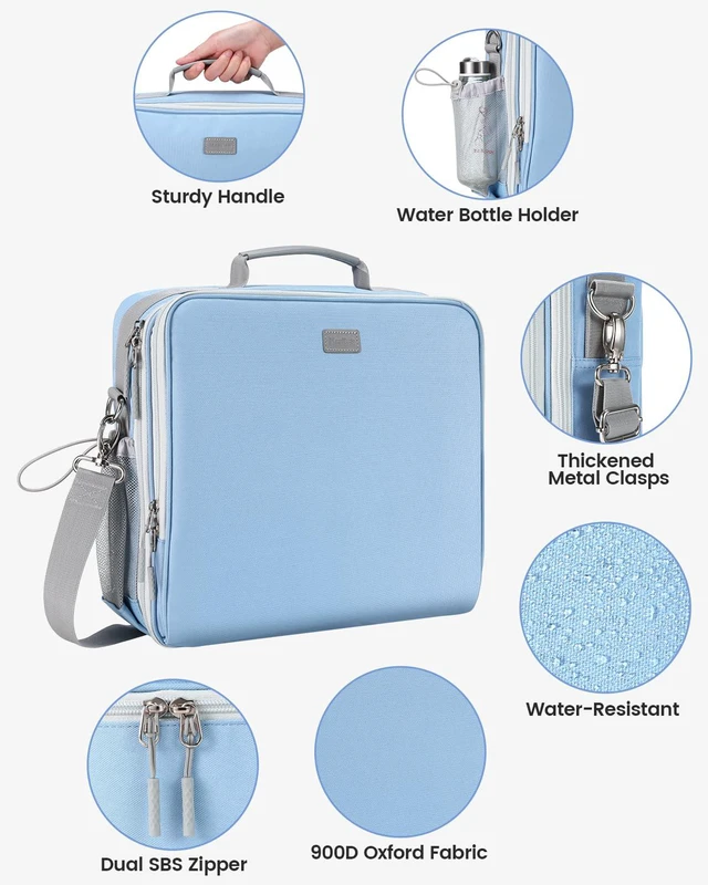 Alt view image 4 of 7 - Zipper Binder 3 Inch D-Ring 3 Ring with Water Bottle Holder Binder with Strap for School/Office, 700 Sheet Capacity-Multiple Pockets, Fit for 13" Tablet/Laptop, Baby Blue