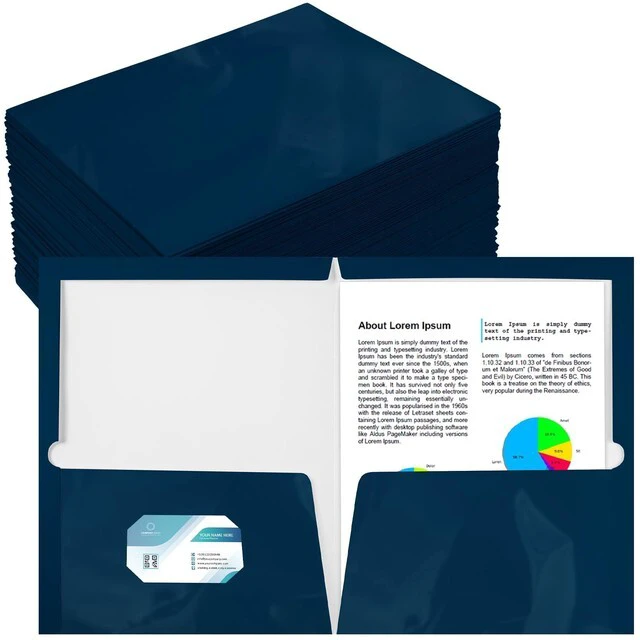 Main image of 100 Pack Glossy 2 Pocket Folders Bulk, Letter Size,Navy Back to School Ready: Laminated Paper Holds up to 50 Sheets Each for Classroom Handouts, Presentations and Office Documents