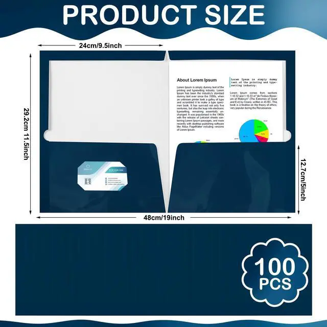 Alt view image 2 of 5 - 100 Pack Glossy 2 Pocket Folders Bulk, Letter Size,Navy Back to School Ready: Laminated Paper Holds up to 50 Sheets Each for Classroom Handouts, Presentations and Office Documents