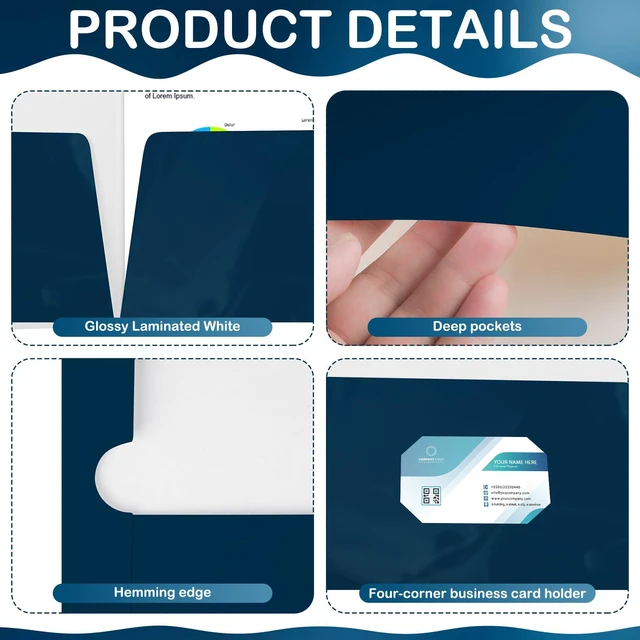 Alt view image 3 of 5 - 100 Pack Glossy 2 Pocket Folders Bulk, Letter Size,Navy Back to School Ready: Laminated Paper Holds up to 50 Sheets Each for Classroom Handouts, Presentations and Office Documents