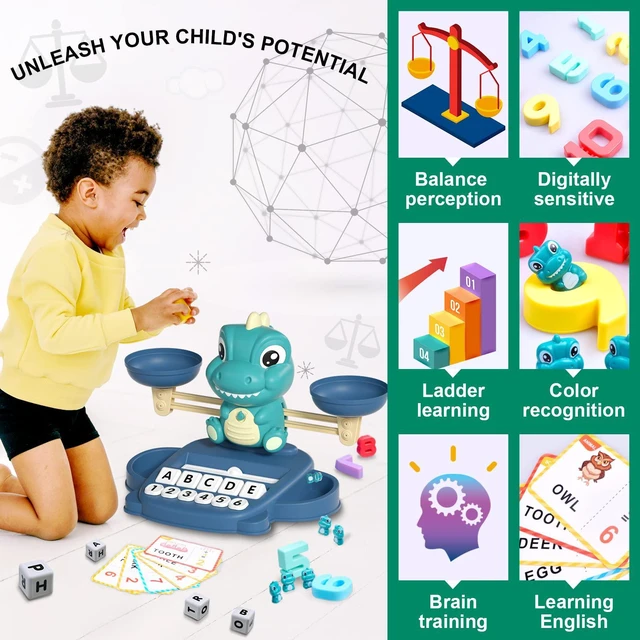 Alt view image 5 of 6 - Dinosaur Math Balance Toys, Montessori Toys for 3 Years Old Kids Matching Letter, Learning and Educational Toys for Boys Girls - Birthday Gifts for 4 5 6 7 Year Old