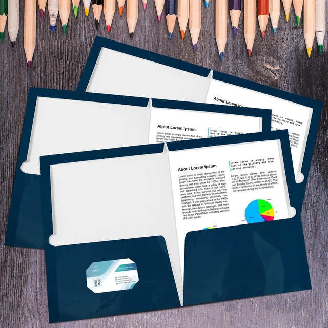 Alt view image 5 of 5 - 100 Pack Glossy 2 Pocket Folders Bulk, Letter Size,Navy Back to School Ready: Laminated Paper Holds up to 50 Sheets Each for Classroom Handouts, Presentations and Office Documents