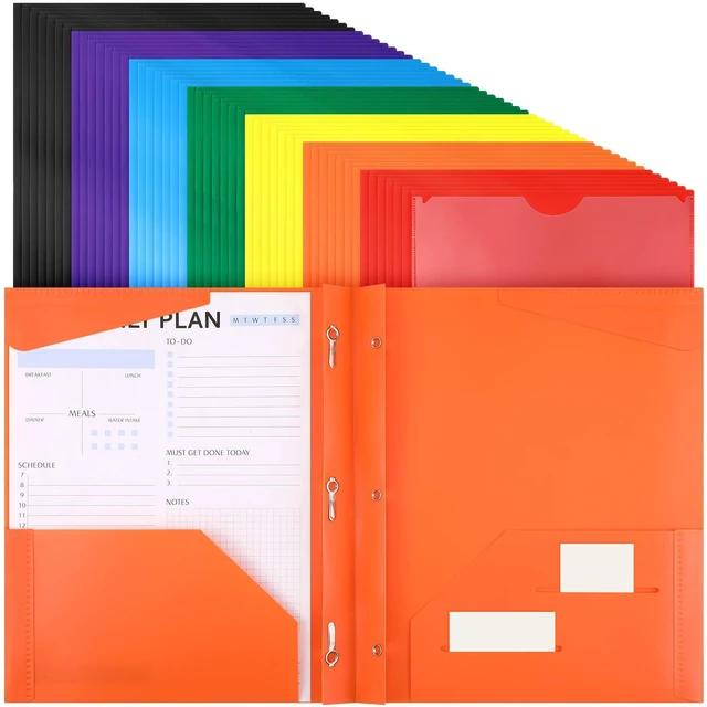 Main image of 48 Plastic Folders with 3 Prongs Bulk, Light Colors Heavy Duty Folders with Clear Front Pockets and Card Slots Folder with Fasteners Fit Letter-size Paper for Work School Office