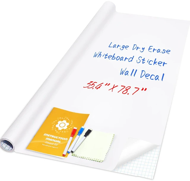 Main image of 78.7"x35.4" Whiteboard Sticker for Wall White Board Dry Erase Paper Wallpaper with 3 Markers Adhesive Poster Board Peel and Stick Whiteboard for School Office Home Drawing