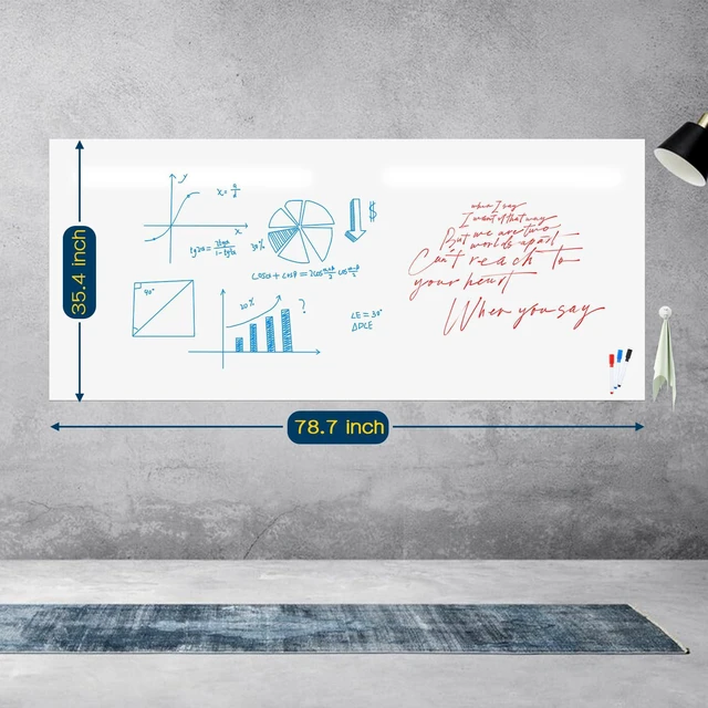 Alt view image 2 of 6 - 78.7"x35.4" Whiteboard Sticker for Wall White Board Dry Erase Paper Wallpaper with 3 Markers Adhesive Poster Board Peel and Stick Whiteboard for School Office Home Drawing