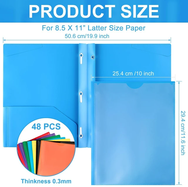 Alt view image 2 of 7 - 48 Plastic Folders with 3 Prongs Bulk, Light Colors Heavy Duty Folders with Clear Front Pockets and Card Slots Folder with Fasteners Fit Letter-size Paper for Work School Office