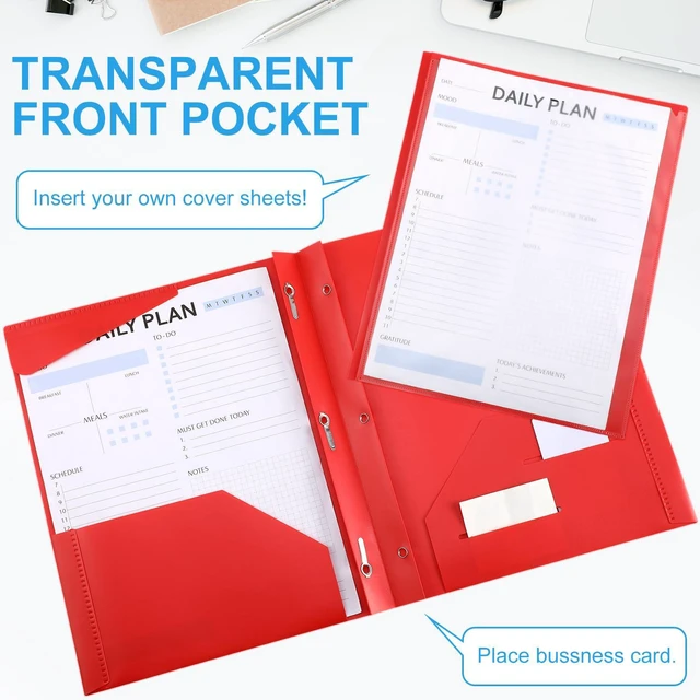 Alt view image 3 of 7 - 48 Plastic Folders with 3 Prongs Bulk, Light Colors Heavy Duty Folders with Clear Front Pockets and Card Slots Folder with Fasteners Fit Letter-size Paper for Work School Office