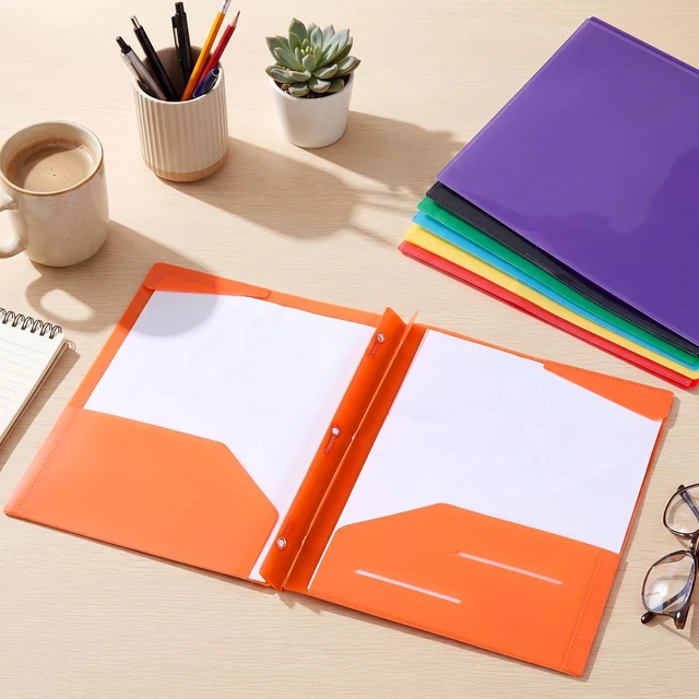Alt view image 4 of 7 - 48 Plastic Folders with 3 Prongs Bulk, Light Colors Heavy Duty Folders with Clear Front Pockets and Card Slots Folder with Fasteners Fit Letter-size Paper for Work School Office