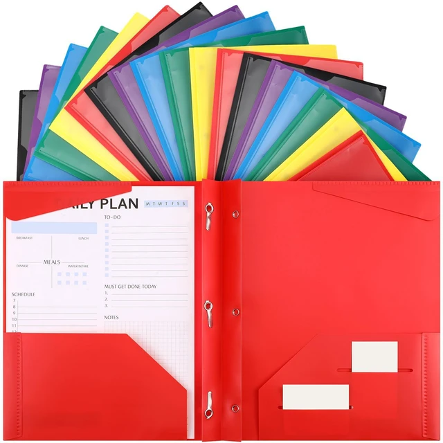 Main image of 48 Plastic Folders with 3 Prongs Bulk, Bright Colors Heavy Duty Folders with Clear Front Pockets and Card Slots Folder with Fasteners Fit Letter-size Paper for Work School Office