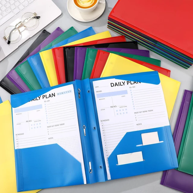 Alt view image 4 of 7 - 48 Plastic Folders with 3 Prongs Bulk, Bright Colors Heavy Duty Folders with Clear Front Pockets and Card Slots Folder with Fasteners Fit Letter-size Paper for Work School Office