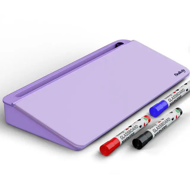Main image of Lavender Glass Desktop Whiteboard with Storage + 3 Markers Dry Erase Board, Work Desk Organizers, Computer Keyboard Stand, Home Office Supplies for Women, Accessories, Workspace Buddy