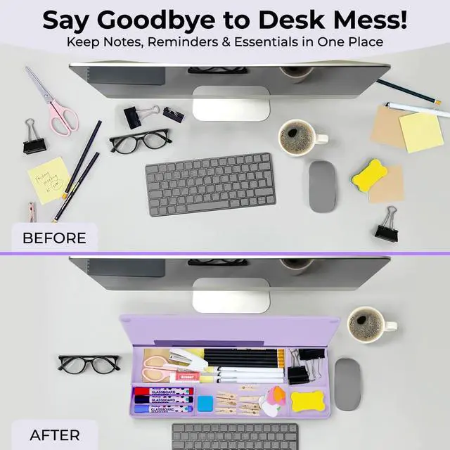Alt view image 3 of 7 - Lavender Glass Desktop Whiteboard with Storage + 3 Markers Dry Erase Board, Work Desk Organizers, Computer Keyboard Stand, Home Office Supplies for Women, Accessories, Workspace Buddy
