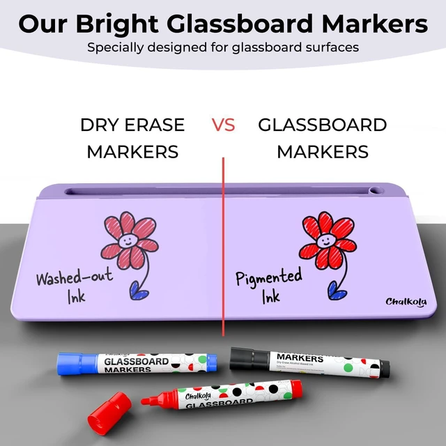 Alt view image 4 of 7 - Lavender Glass Desktop Whiteboard with Storage + 3 Markers Dry Erase Board, Work Desk Organizers, Computer Keyboard Stand, Home Office Supplies for Women, Accessories, Workspace Buddy
