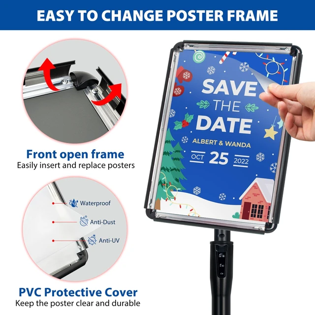 Alt view image 5 of 7 - 4Pack 11x17 Sign Stand - Adjustable Floor Standing Sign Holder Pedestal Poster Stand, Adjustable Height, Vertical/Horizontal Snap-Open Frame, Business & Store Sign Holder Stand, Black