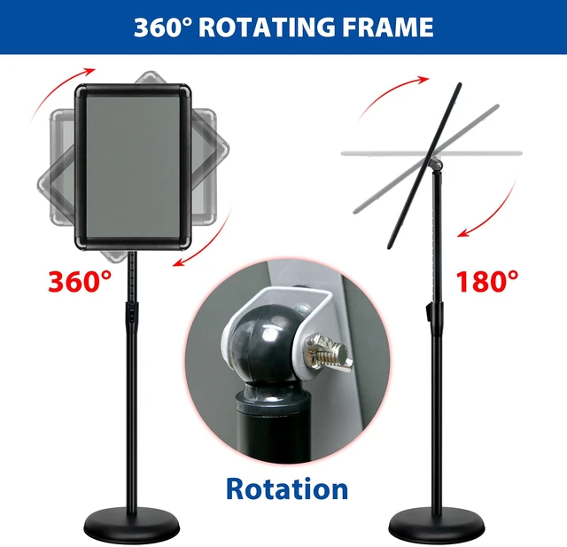 Alt view image 4 of 7 - 4Pack 11x17 Sign Stand - Adjustable Floor Standing Sign Holder Pedestal Poster Stand, Adjustable Height, Vertical/Horizontal Snap-Open Frame, Business & Store Sign Holder Stand, Black